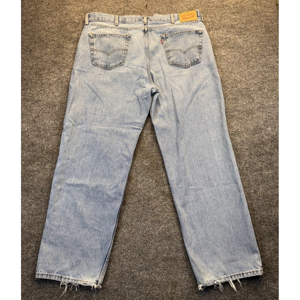 Levi's 550 Men's 42x32 Relaxed Fit Light Wash Blue Jeans Distressed Hem